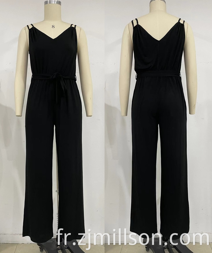 Suspended V Neck Waist Strap Straight Tube Jumpsuit